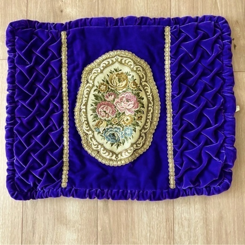 Vintage Purple Velvet & Tapestry Pillow Cover Sham